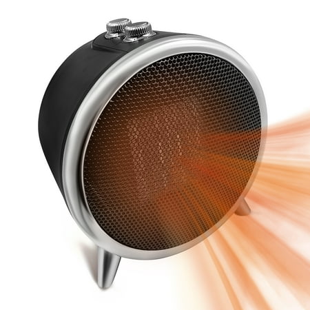 

Comfort Zone 750/1 500-Watt Retro Design Portable Ceramic Space Heater Adjustable Thermostat 2-Heat Settings Overheat Protection & Safety Tip-Over Switch Black