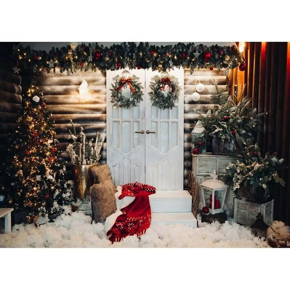 Christmas Tree Wood House Door Snow Backdrop Photobooth r Baby Newborn Photography Background Photocall Photo Studio Props