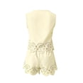 thumbnail image 7 of XFeng.Women's Sleeveless Lace Two Piece Shorts Set, Solid Color Round Neck Hollow Out Casual Romper Outfit.Khaki.L, 7 of 7
