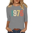 thumbnail image 3 of Uootdi Hauts pour Femmes Manches 3/4 Col Ras du Cou 1976 Imprimé Arc-en-Ciel Rétro Coupe Décontractée T-Shirts Nostalgiques pour Escapade d'Été Cadeau, 3 of 4