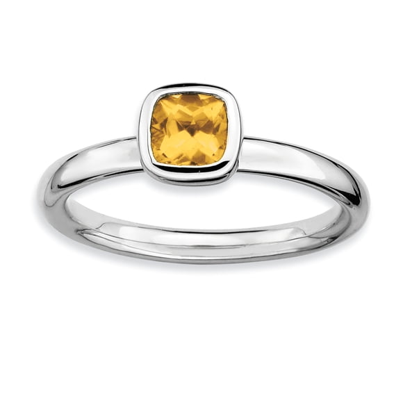 Sterling Silver Stackable Expressions Cushion Cut Citrine Ring Size 10