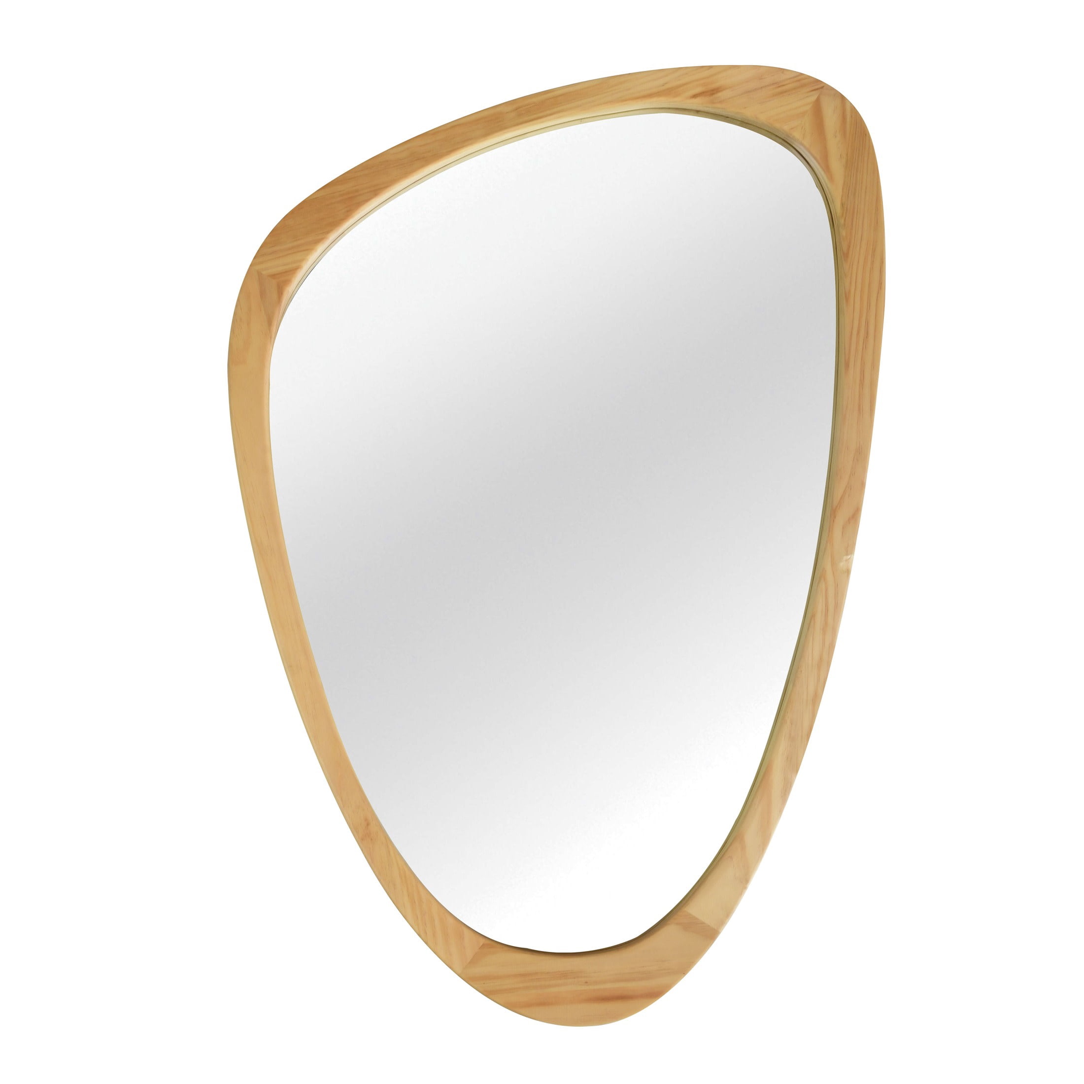 Noble House 24"x36" Irregular Solid Wood Wall Mirror, Modern Asymmetric Decorative Accent Bathroom Mirror, Oak