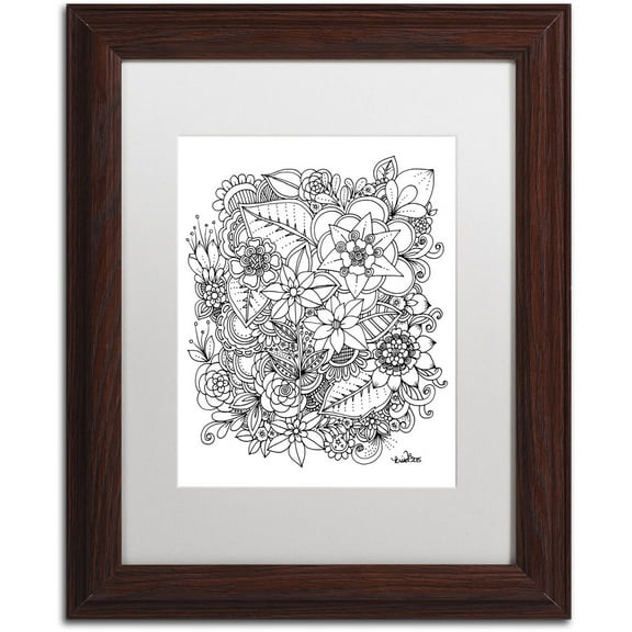 Trademark Fine Art "Flowers 2" Canvas Art by KCDoodleArt White Matte, Wood Frame