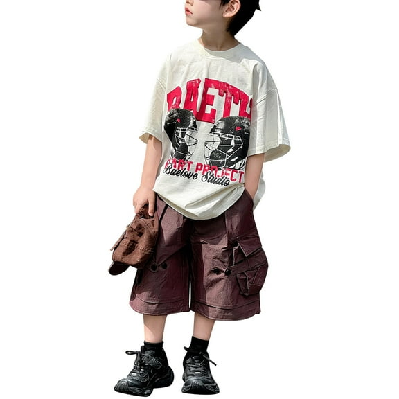 WOYY Toddler Boys Oversized Graphic T-Shirt Trendy Short Sleeve T-Shirt, Sizes 2-14