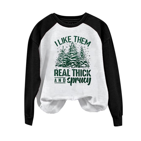 IROINNID Christmas Sweatshirts for Women Christmas Printed Crewneck Long Sleeve Pullover Loose Fitting Shirt,Black