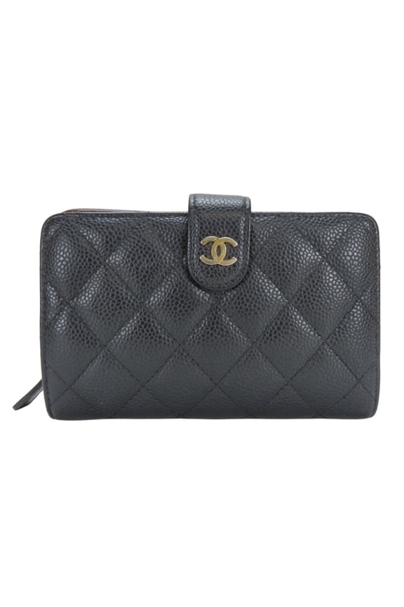 Pre-Owned CHANEL Quilted Bi-fold Wallet with Matelasse Coco Mark, Caviar Leather,... (Good)