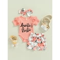 thumbnail image 3 of Newborn Baby Girl Outfit Clothes Auntie's Bestie Rib Knit Onesie Romper Floral Shorts Headband 3pcs Summer Set 3M 6M 12M 18M, 3 of 9