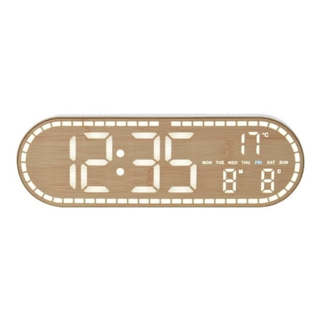 Digital Wall Clock with Date & Temperature, Full Screen LED Display, Adjustable Brightness, Wood Grain Finish, 9.85x3.15x1.06 Inch