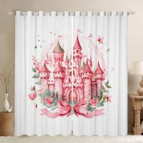 Manfei Princess Castle Curtains Pack of 2 (42x84 Each),Fairy Tale Theme Curtains Blackout,Romantic Flower Pink White Bedroom Curtains For Gir Kids,Ultra Soft Home Decor