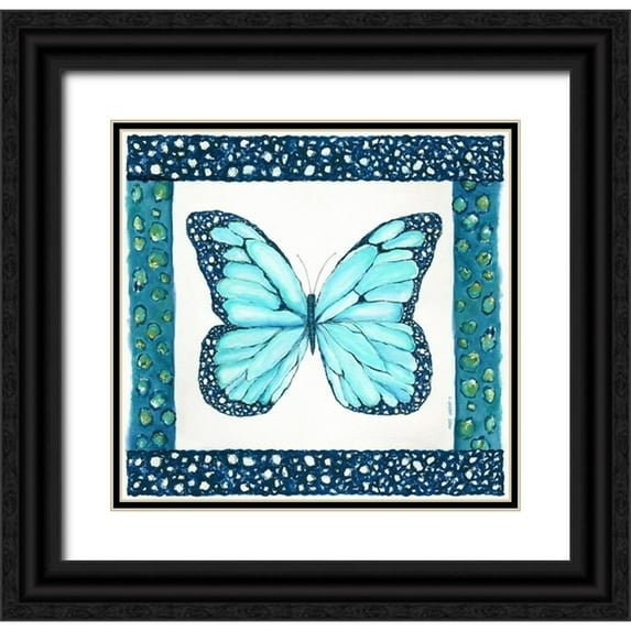 Shamp, Cindy 12x12 Black Ornate Wood Framed with Double Matting Museum Art Print Titled - Butterfly with Border IV