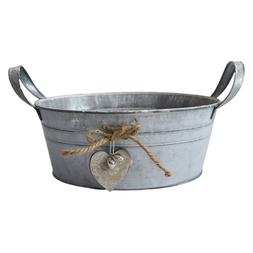 1 Pack Small Galvanized Buckets Oval Metal Pails for Plants, Rustic