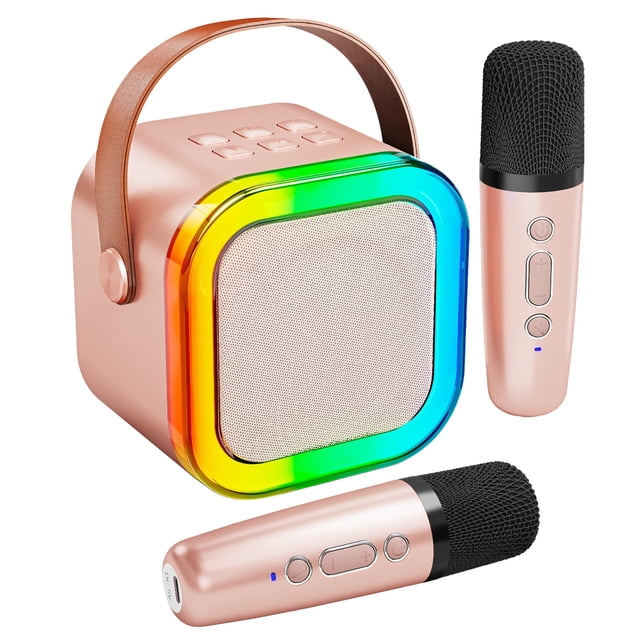 Máquina de karaoke Peski portátil Bluetooth con 2 micrófonos, oro rosa