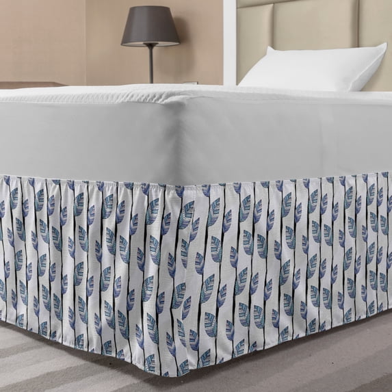 Ethnic Bed Skirt, Abstract Ornamental Leaves on Lines Pastel Backdrop Repeating Illustration, Elastic Bedskirt Dust Ruffle Wrap Around for Bedding Decor, 4 Sizes, Multicolor, by Ambesonne
