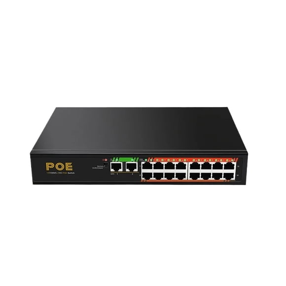 18 Port POE Nework Switch 16 Port 100M POE+2 Port 1000M Uplink 52V 190W 3.85A VLAN 250m Distance For POE Camera/NVR/Router