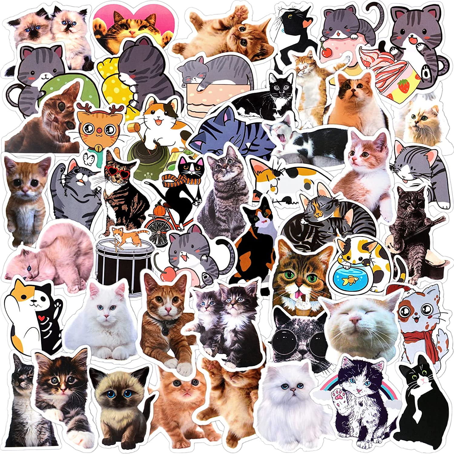 50PCS Cute Cat Kitten Pet Vinyl Stickers for Laptop Luggage Graffiti Wall Decal