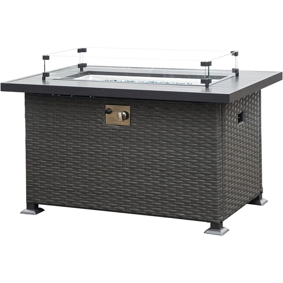 43-inch Gas Fire Pit Table, Outdoor Propane Fire Pit with Wicker Design and Aluminum Tabletop, ETL Certified, Includes Cover Lid