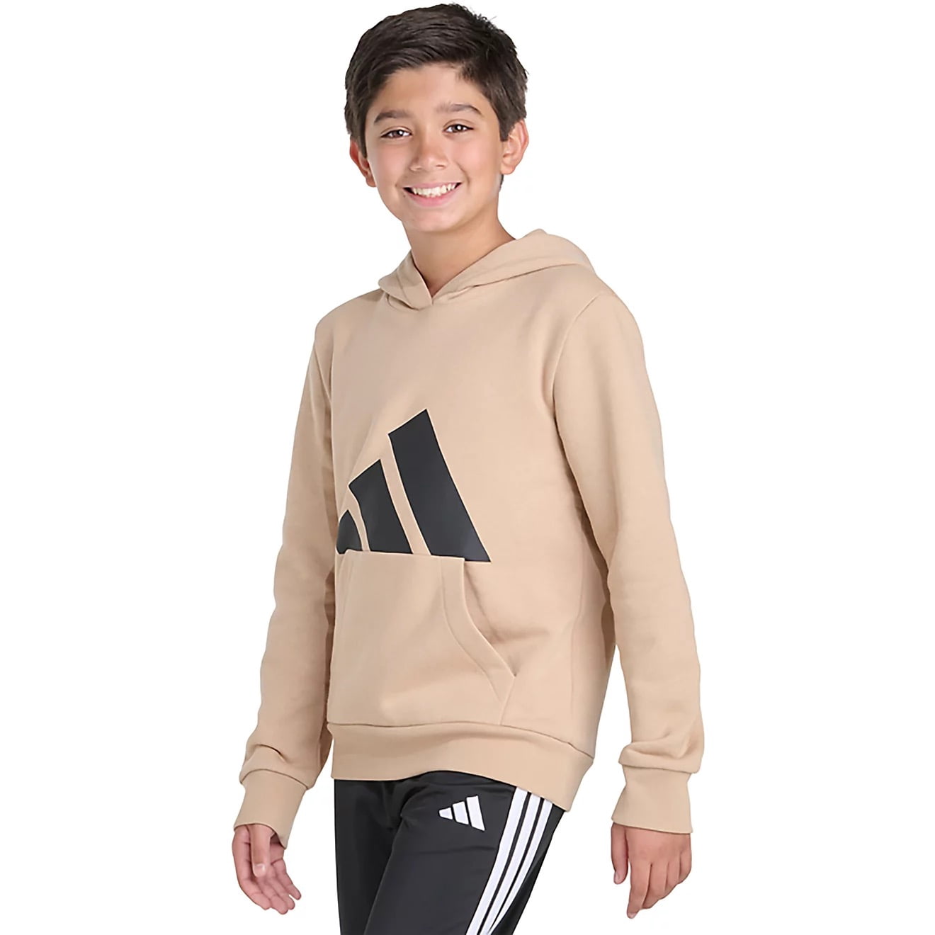 Adidas Boys' Essential Big Logo Pullover Hoodie Tan  Medium