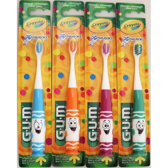 GUM Crayola Pip-Squeaks Kids Toothbrush - Ultrasoft of Each Character), (1 Count (Pack of 4)