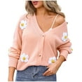 thumbnail image 2 of WFJCJPAF! Pullover Sweaters for Women Lightweight,Women Thin Button Flower Embroidered Cardigan Sweater Coat - Pink XL, 2 of 7