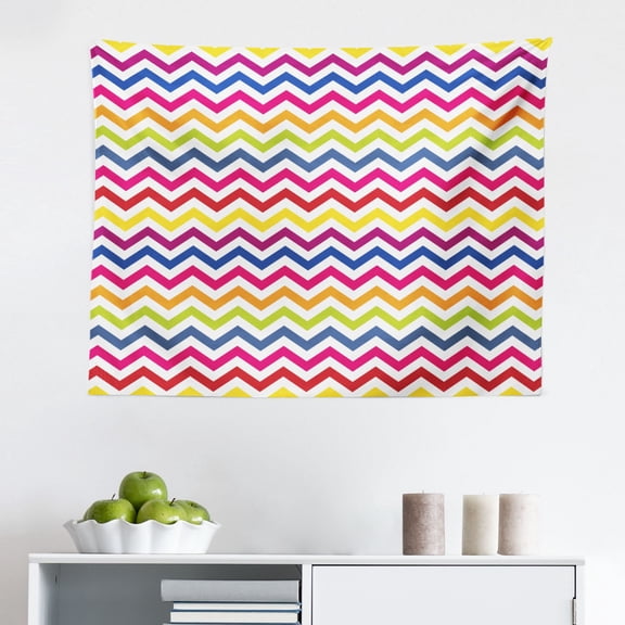 Chevron Tapestry, Chevron Herringbone Pattern Springtime Freshness Classic Stripe Art, Fabric Wall Hanging Decor for Bedroom Living Room Dorm, 2 Sizes, Sea Green Eggshell White, by Ambesonne