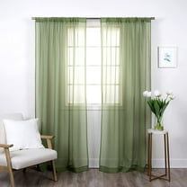 Aurora Home  Linen-Textured Semi-Sheer Curtain Panels Rod-Pocket Panel Pair - 84" & 96" 52 X 84 - Green