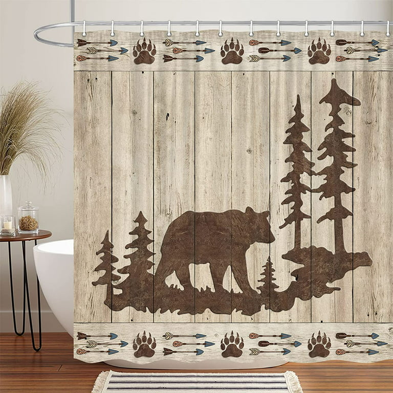 Rustic Cabin Bear Shower Curtains For Bathroom Wild Animals Hunting Forest Woodland Bath Curtain Set Lodge Print Fabric Accessories Restroom Decor 12 Hooks Included 72x72 Inches Com