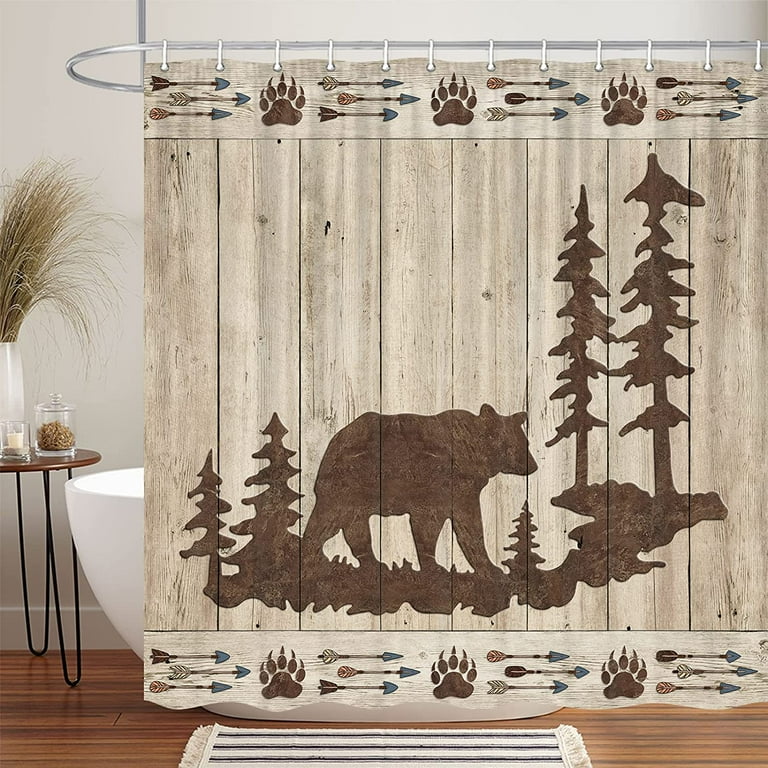 Rustic Wild Black Bear Fabric Shower Bath Curtain Nature Cabin Bathroom Decor Rustic Wild Black Bear Fabric Shower Bath Curtain Nature Cabin Bathroom Decor