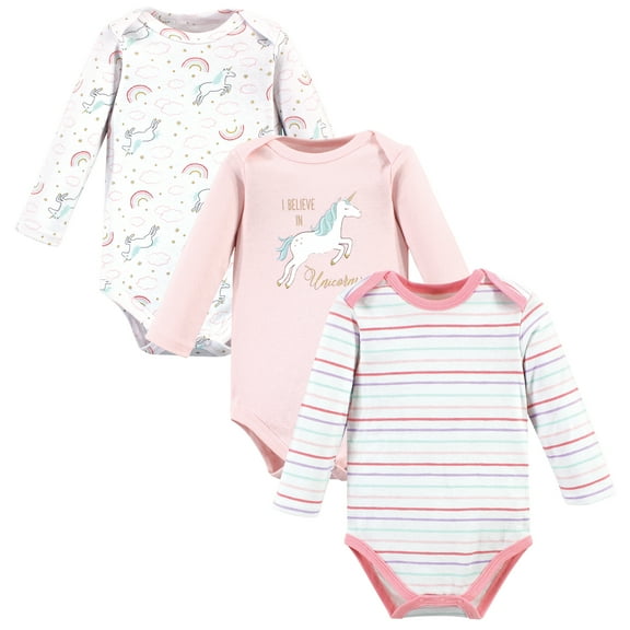 Luvable Friends Hudson Baby Long-Sleeve Bodysuits 3pk, Sparkle Unicorn Dream, 0-3M