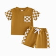 thumbnail image 4 of Toddler Baby Boy Girl Outfits Summer Clothes Set Checkered Print Waffle Knit Short Sleeve Top and Shorts Set Casual Toddler Outfit 12-18 Months, 4 of 4
