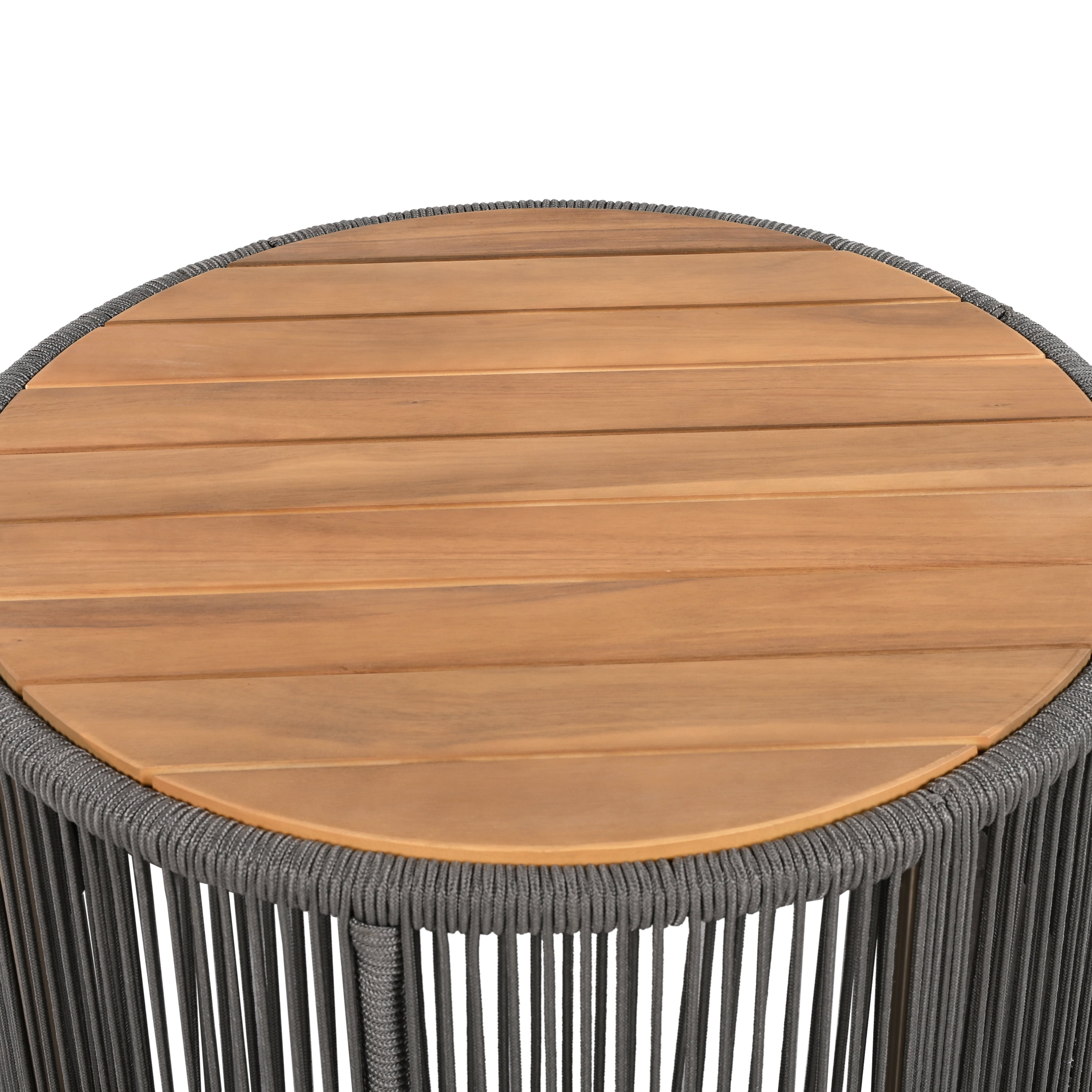 Euroco Outdoor Rattan rope & Acacia Wood Coffee Table - Patio Balcony Furniture for Garden, Yard, Balcony - Weather Resistant (Rope Grey, Natural Iron)