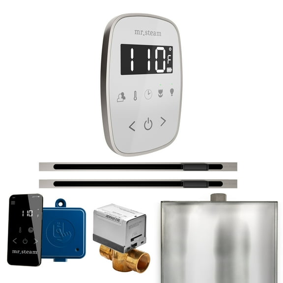 Mr Steam ButlerFlex Max Steam Shower w/TempoFlex Control and Linear Steamhead in Wht Brushed Nickel