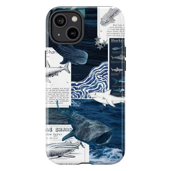 Marine Life Shark Phone Case, Informative Shark Diagram iPhone Case, Ocean Blue Protective Cover for iPhone 16 15 14 13 12 11 Plus Pro Max Mini