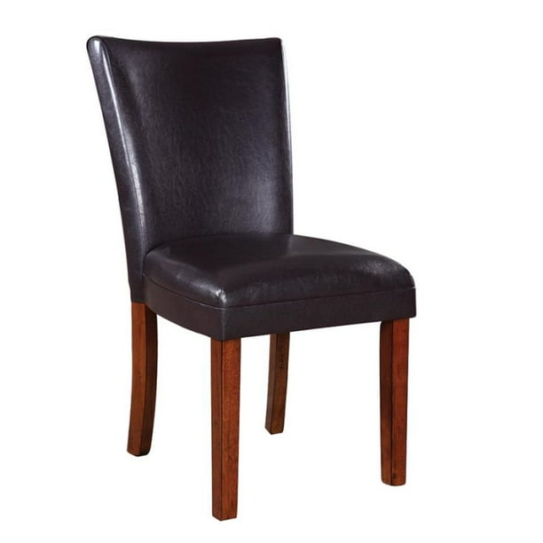 Brown Leather Like Vinyl Parson Chairs in Brown Finish(Set of 2