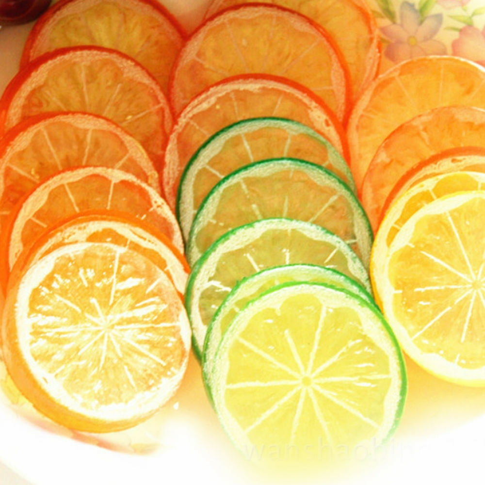 Yesbay 2Pcs Artificial Lemon Slices Lifelike Kitchen Decorative Fake