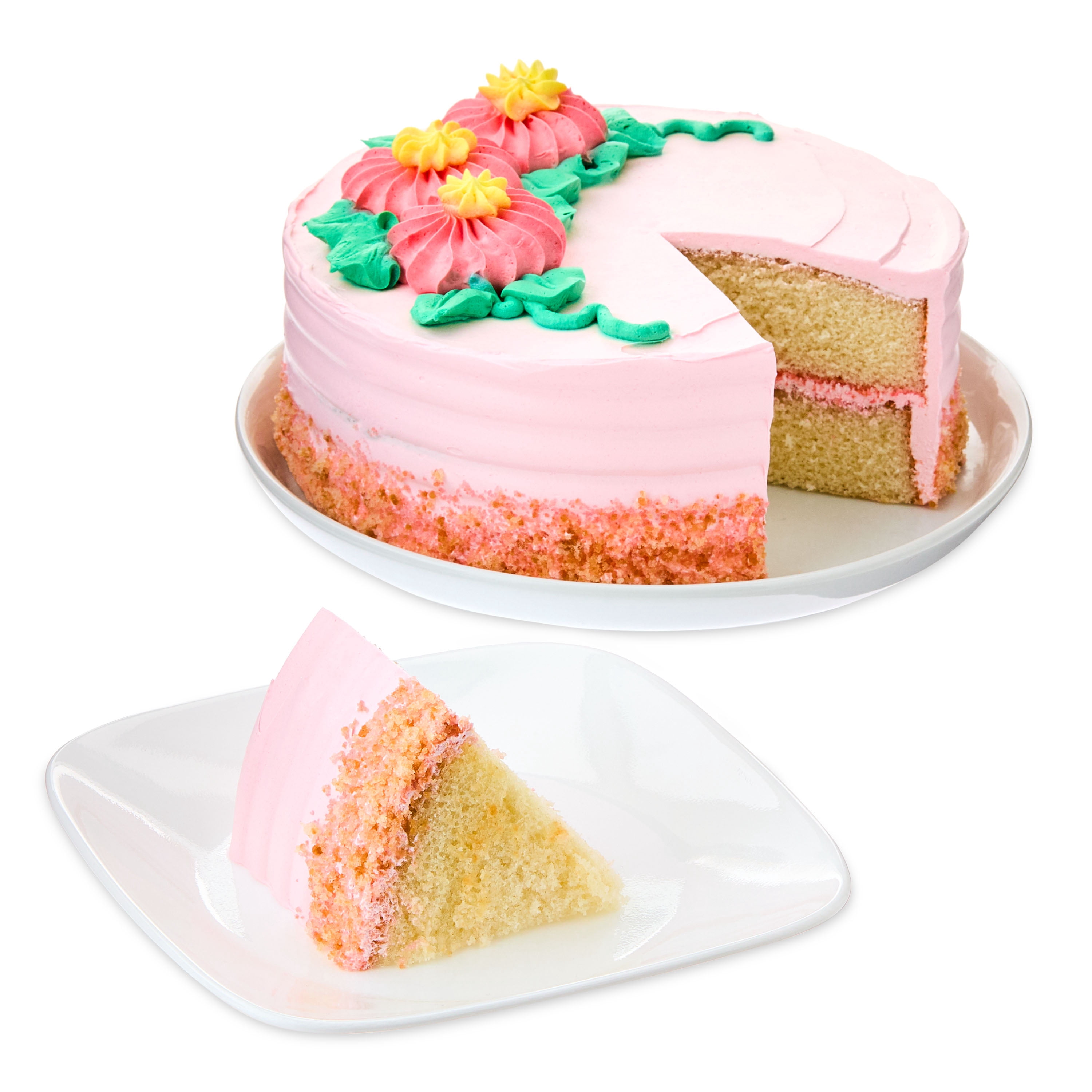 Freshness Guaranteed 7" White Cake with Pink Whipped Icing and Floral Details, 24.5 oz (Refrigerated)