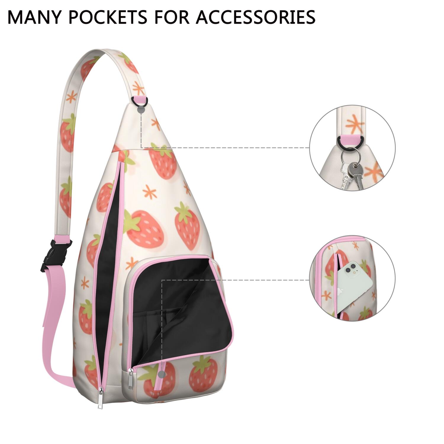 Travel Sling Bag for Men with Adjustable Shoulder Strap Shoulder Backpack Hiking Sling Backpack Crossbody Bag for Travel Strawberry