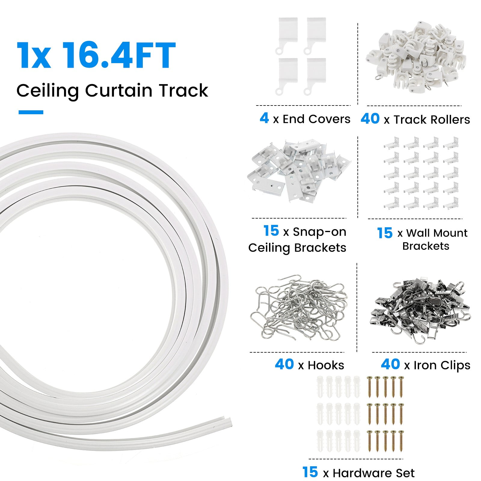 BEAMNOVA Curved Ceiling Curtain Track, 5Meter/16.4ft Flexible Bendable Mount Curtain Rail System for Room Windows Bathroom Divider