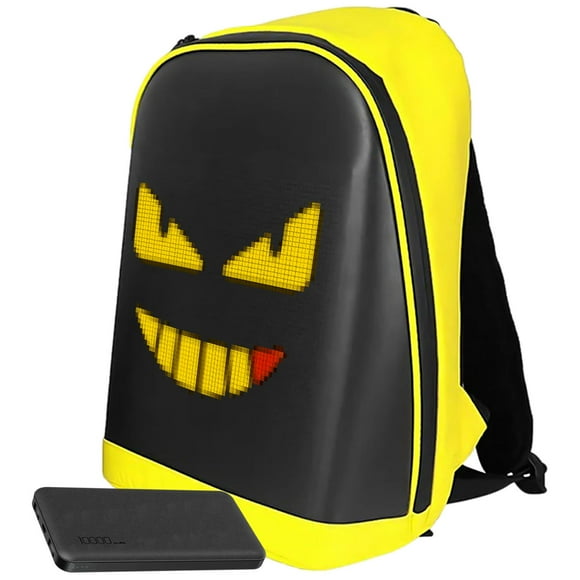 Mochilas Publicitarias PixelYellowPower 1 Pza Pantalla LED 64x64px 25x25cm 5V/2A Batería 10000mAh 15kg Nailon Cremallera