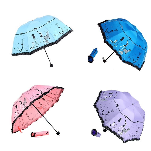 MORESEC Flouncing Umbrella, Flouncing Folding Umbrella with Dome Canopy, Sun Rain Wind Proof Umbrella for Women, Compact Foldable Parasol with Bag, Alloy Frame with 8 Ribs, UPF 40+ Sun Protection
