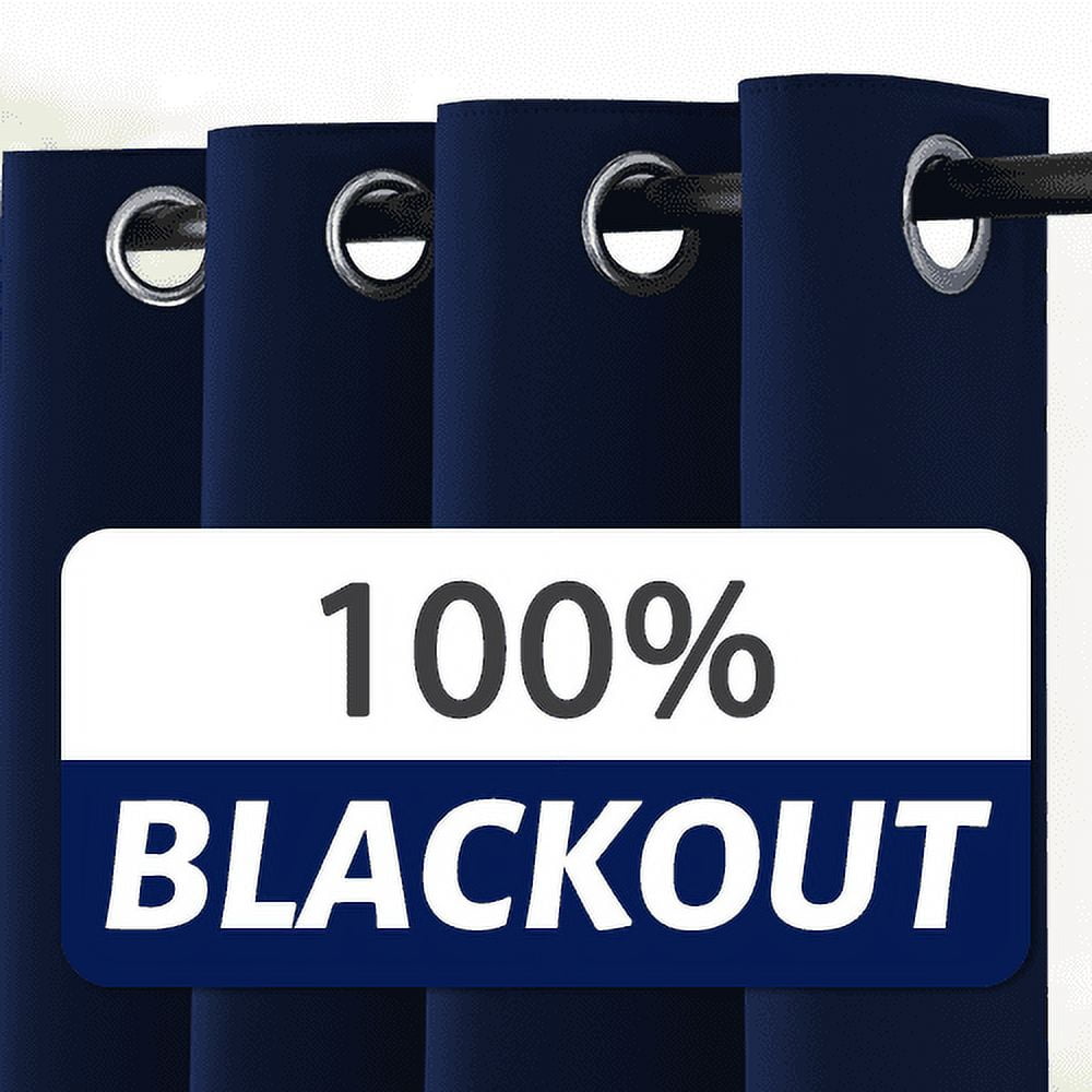 Yakamok 100% Blackout Curtain Panels 84 inches Light Blocking Drapes for Nursery, 2 Thick Layers Thermal Insulated Draperies (2 Pieces,52 Wide Each Panel,Navy Blue Front with White Backing)