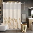 thumbnail image 2 of No Hook Shower Curtain with Snap in Liner, Retro Fall Reed Plant on Linen Flax Waterproof Fabric Bathroom Curtain Mesh Top Window, Minimalist Bulrush Sketch Art Shower Curtains 60x72in, 2 of 9