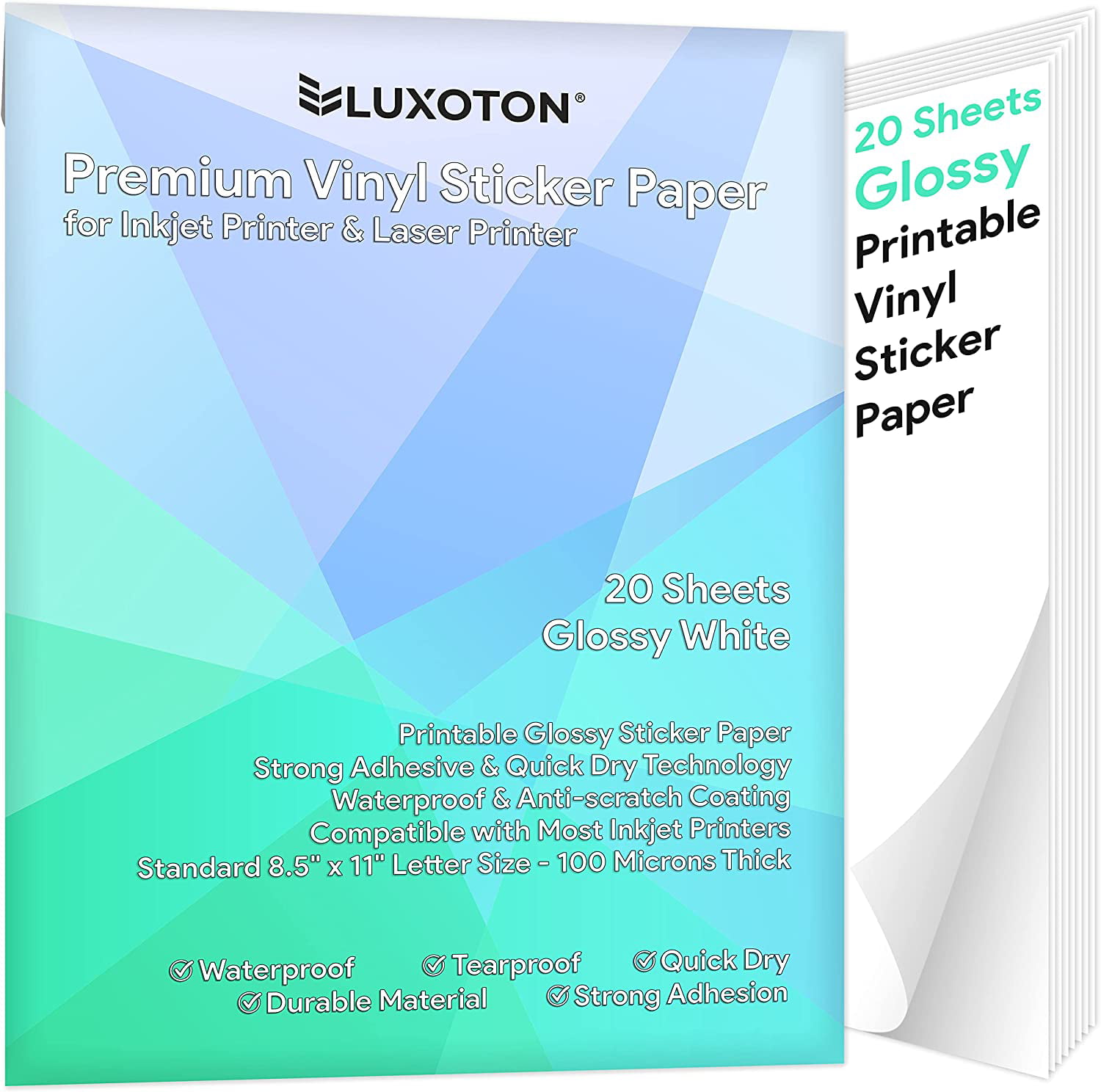 Printable Vinyl Sticker Paper For Inkjet Printer–Frosty Clear 20 Sheets,  Premium Waterproof Self-Adhesive Paper, Dries Quickly Vivid Colors Well