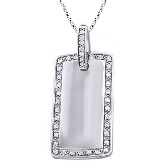 AFFY 1.10 Ct Round Cut Natural Diamond Dog Tag Pendant Necklace In 14K Solid White Gold