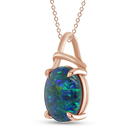 GEMVIO Collection 1 3/4 CTTW 10X8MM Oval Cut Natural Australian Triplet  Opal Gemstone Solitaire Pendant Necklace In 14K Rose Gold Over Sterling  Silver 