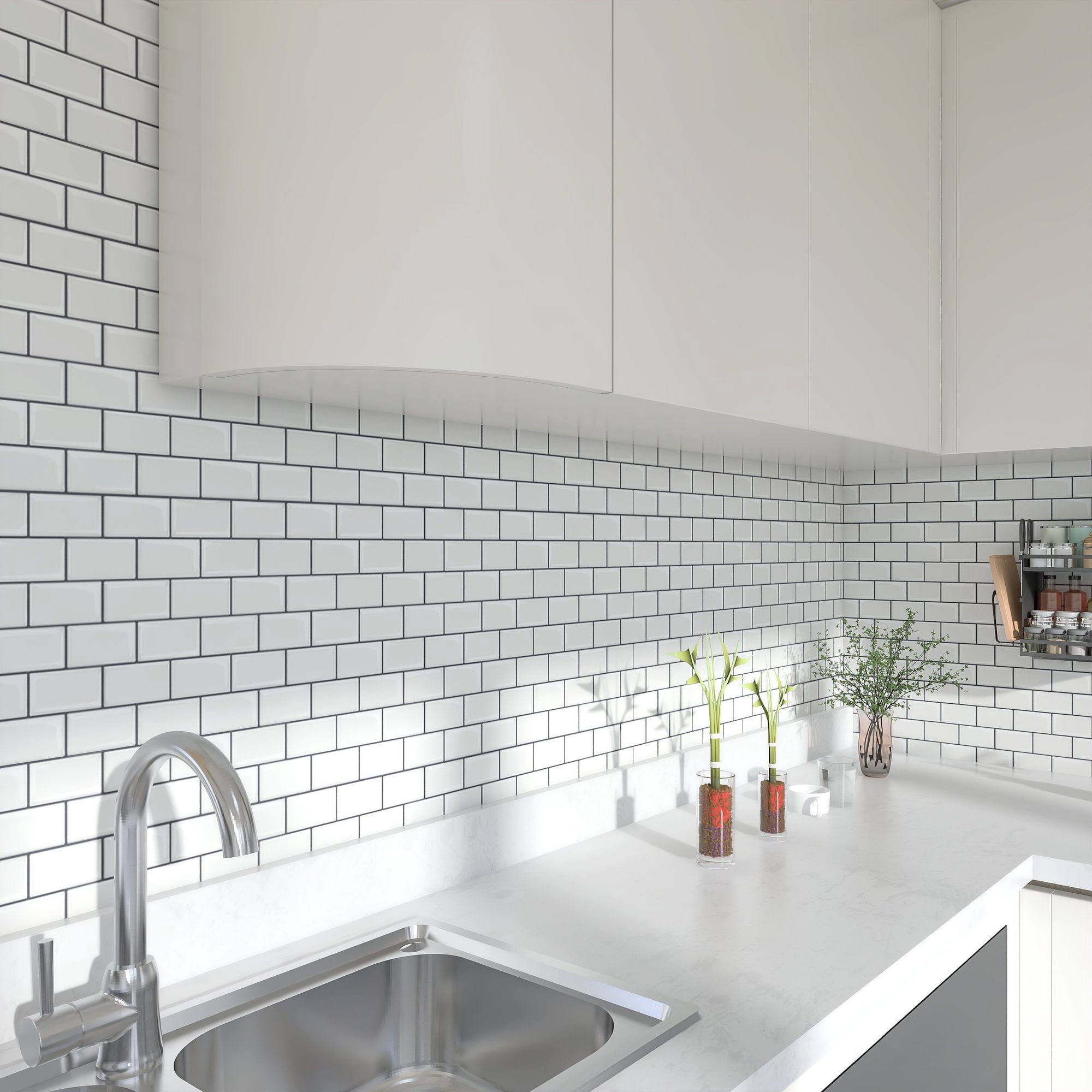 10 Pcs Marble Peel and Stick Backsplash Tiles 12"x12" Self-Adhesive Glazed Ceramic Surface Wall Tiles Waterproof Heat Resistant Stick on Tiles for Kitchen Bathroom Countertop
