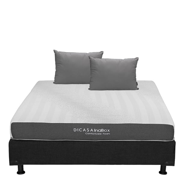 Colchón en caja Queen Size Restonic InaBox + Box Base Cama + Almohadas 2Pack