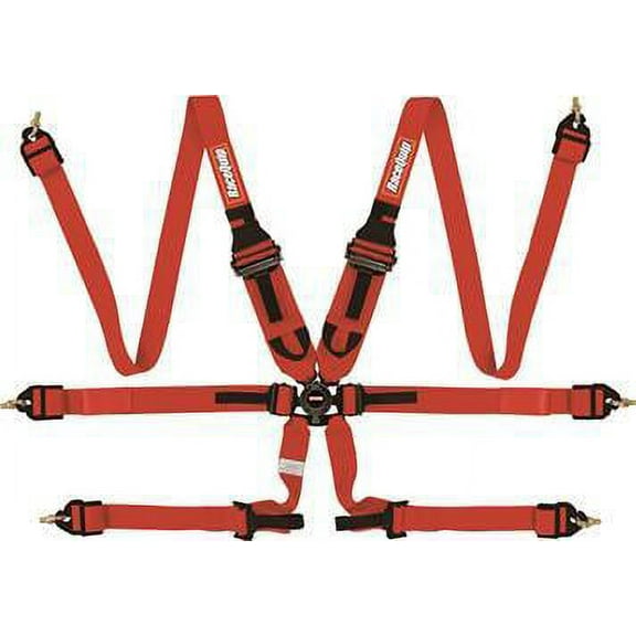 RaceQuip 855015RQP Harness HNR/HANS 6 Point Camlock FIA Pull Down Adjust Clip-In/Wrap Around Red