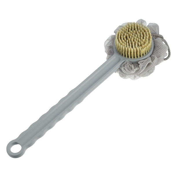 Depurador de espalda, cepillo de baño, cepillo de baño de mango largo de doble cara para ducha de baño, 15.35x4.72x4.13, gris