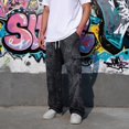 thumbnail image 5 of Relaxed Fit Cargo Pants For Men Tie‑Dye Print Wide Leg Long Trousers Elastic Drawstring Waist Casual Work Pants, 5 of 7