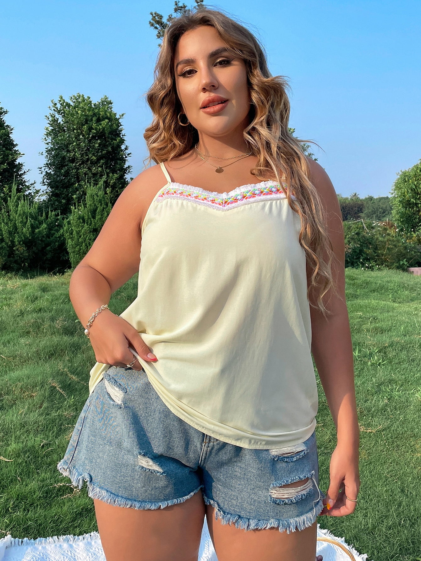 Size Contrast Tape Cami Top 3XL(18 